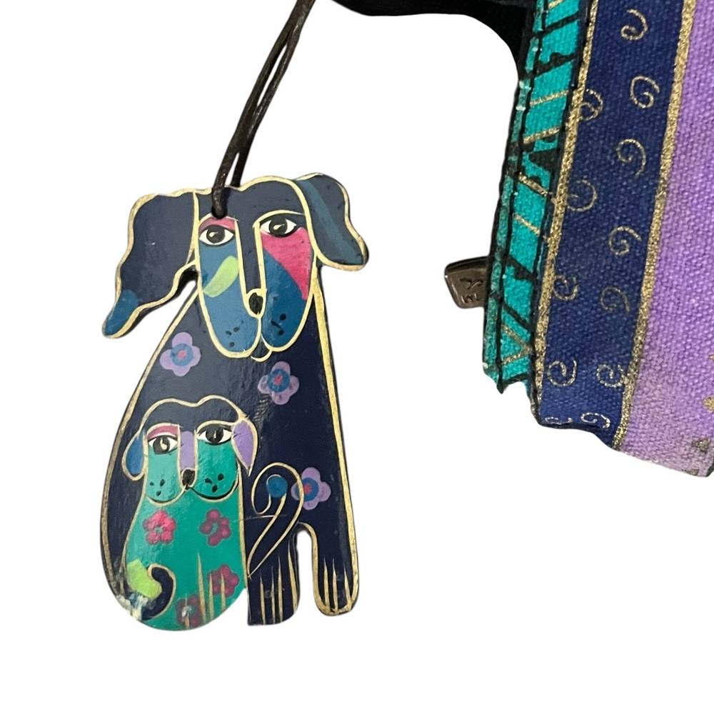 Vintage 1990s Laurel Burch Colorful Dog Canvas Tote Bag Art Purse - Picture 3 of 9